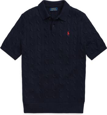 Cable Short Sleeve Polo Sweater