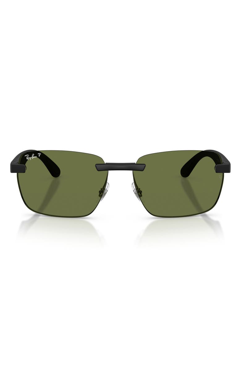 Ray-Ban 62mm Polarized Irregular Sunglasses, Main, color, Sand Black / Polar Green