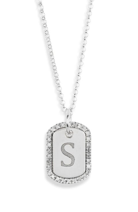 Diamond Initial Dog Tag Pendant Necklace