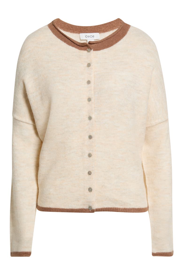 Tipped Roll Collar Cardigan, Alternate, color, MALTED