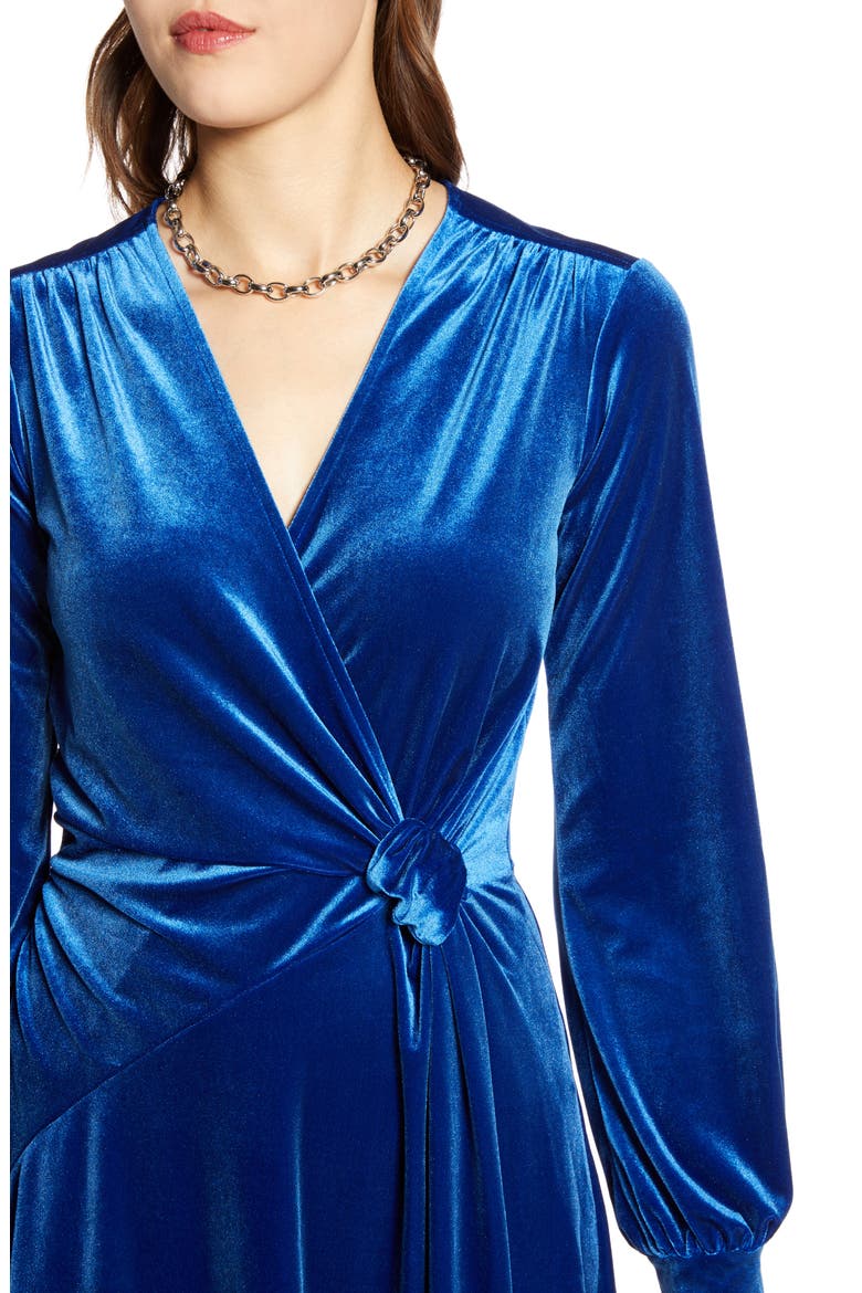 Velvet Faux Wrap Dress, Alternate, color, BLUE SURF