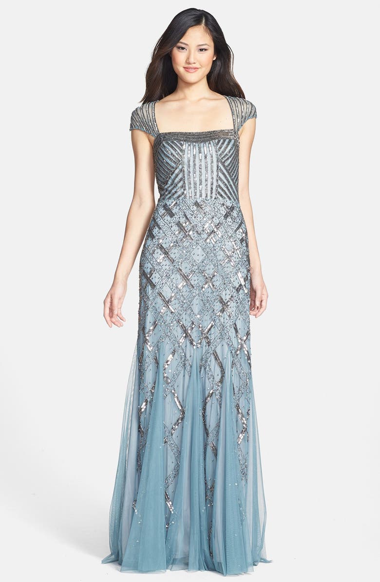 Adrianna Papell Embellished Mesh Mermaid Gown, Main, color, 
