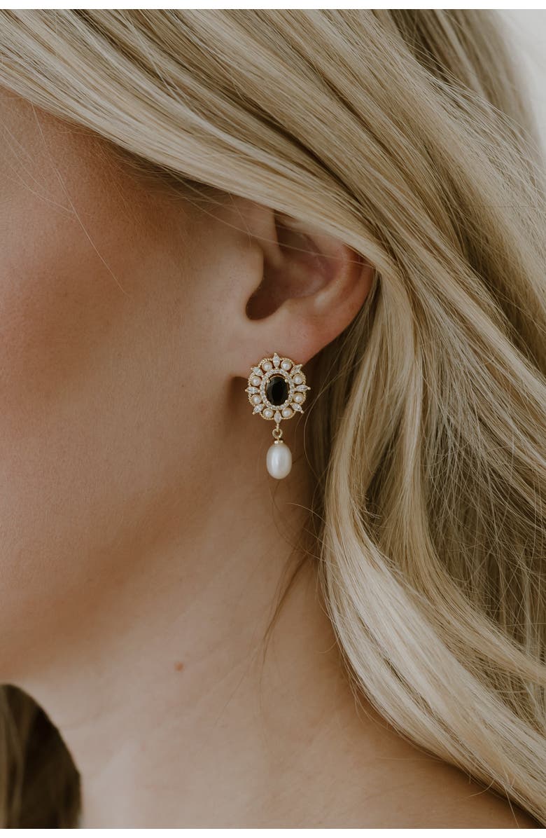 Untamed Petals Gilded Pearl Drop Earrings, Alternate, color, Gold