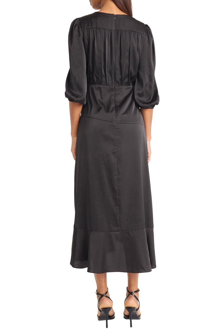 Front Tie Satin Midi Dress, Alternate, color, BLACK