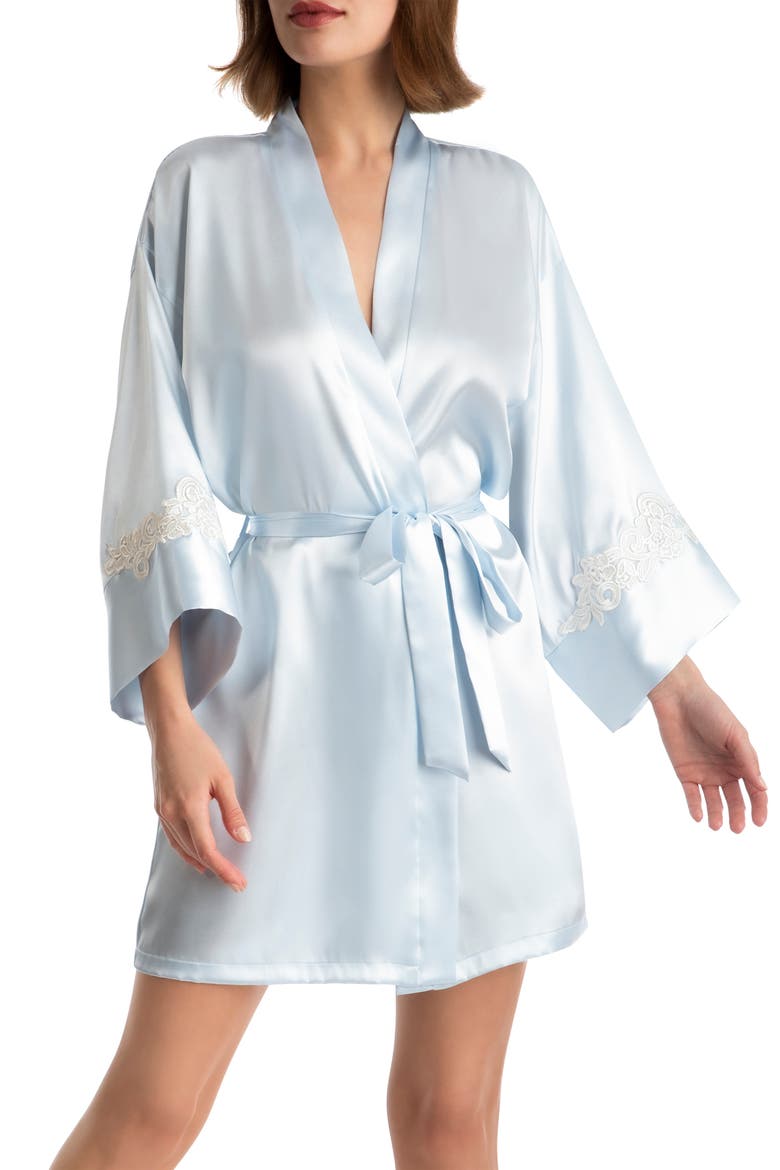Ophelia Lace Trim Satin Wrap, Main, color, SILVER BLUE