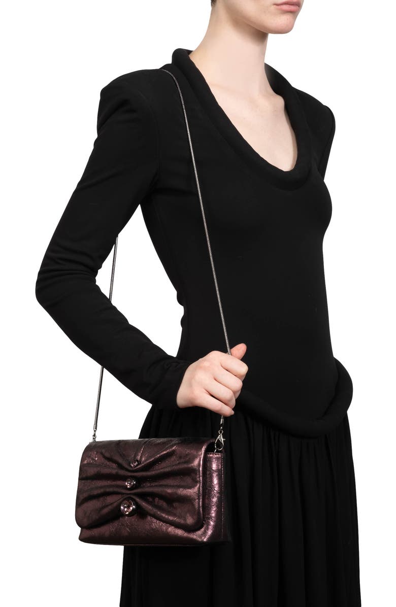 Alexis Bittar Ruched Crystal Metallic Leather Clutch, Alternate, color, Dark Plum