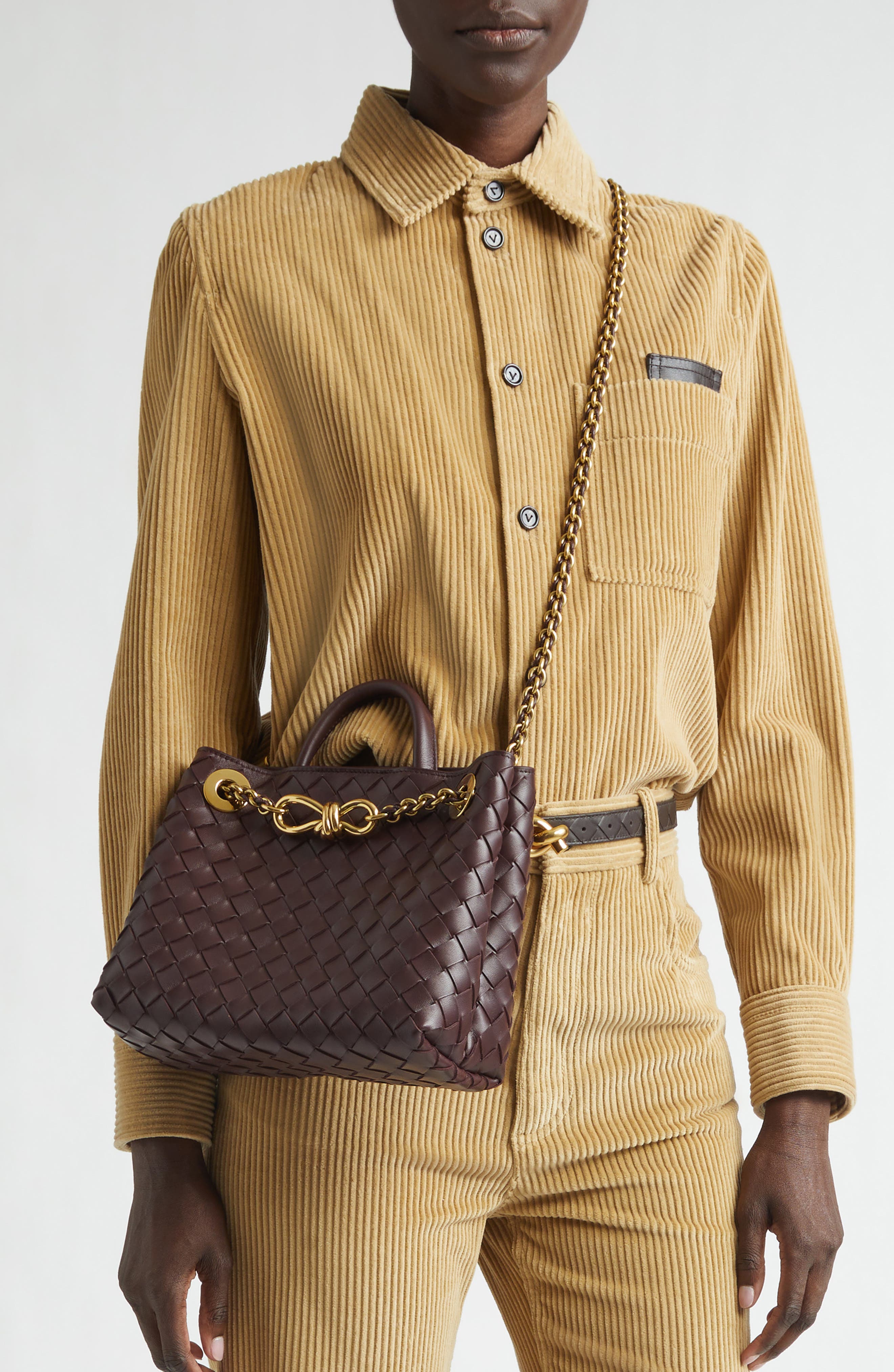 Bottega Veneta Small Andiamo Chain Leather Shoulder Bag, Alternate, color, 2264 Dark Barolo-M Brass