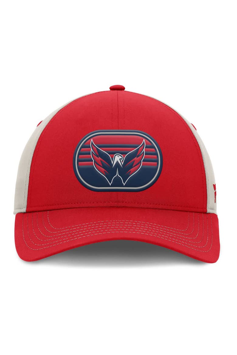 Men's  Fanatics  Red/Gray Washington Capitals 2025 Stanley Cup Playoffs Locker Room Trucker Adjustable Hat, Alternate, color, Red