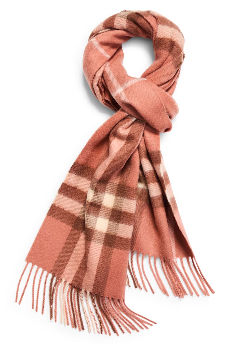 Giant Icon Check Cashmere Scarf, Alternate, color, CLAY PINK