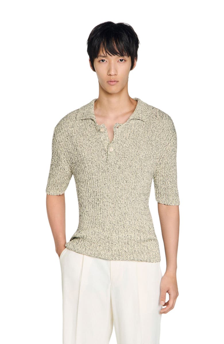 SANDRO Marl cotton knit polo shirt, Main, color, White / Black