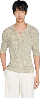 SANDRO Marl cotton knit polo shirt