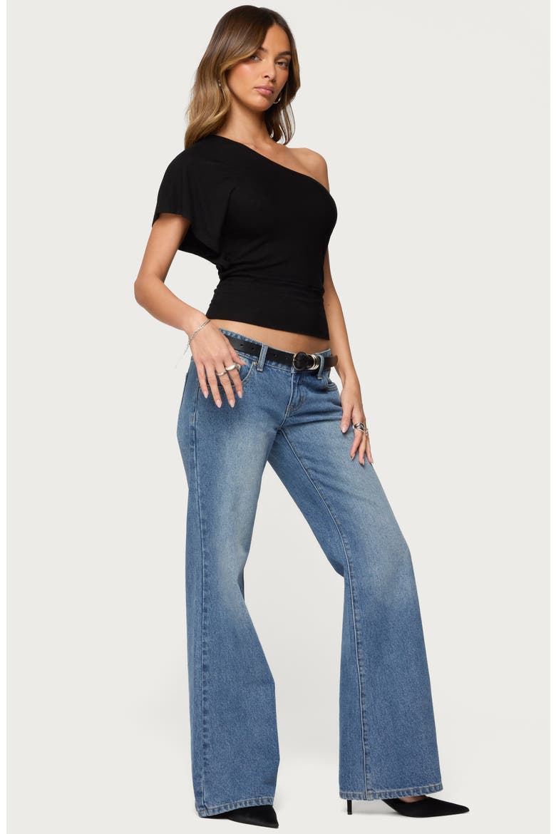 Ruched One-Shoulder Crop Top, Alternate, color, BLACK