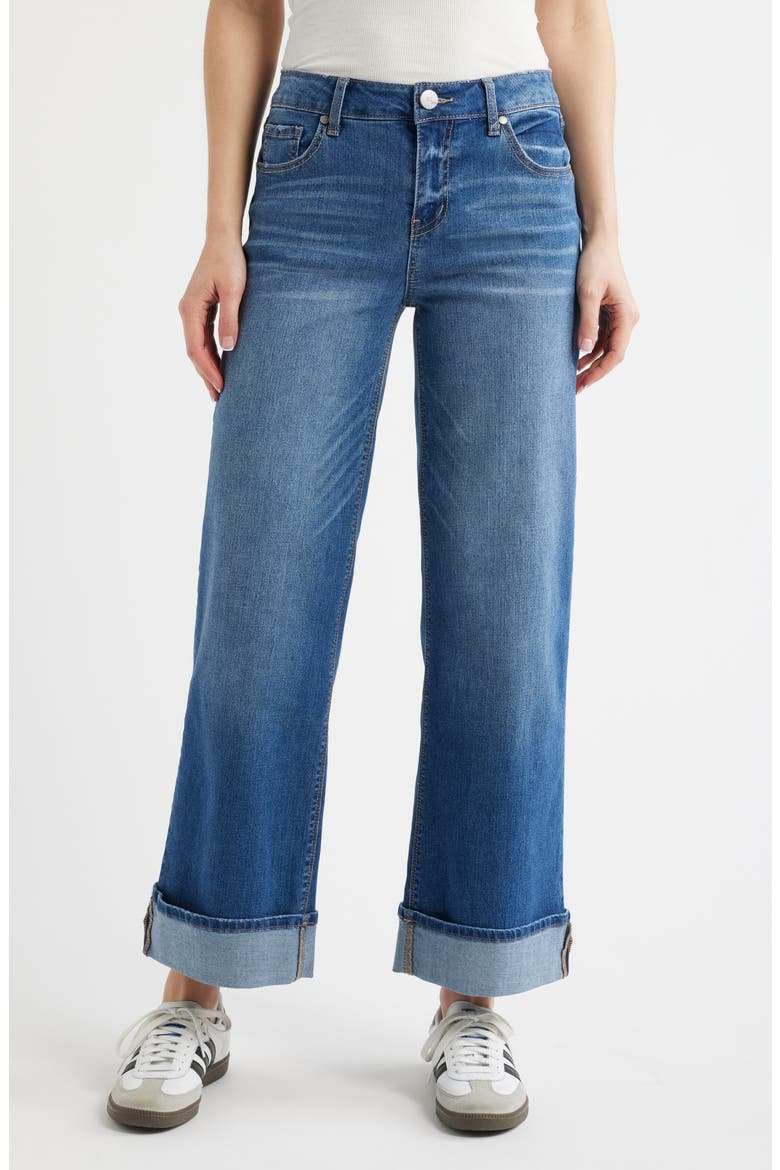 High Waist Cuff Slim Wide Leg Jeans, Main, color, PACIFIC
