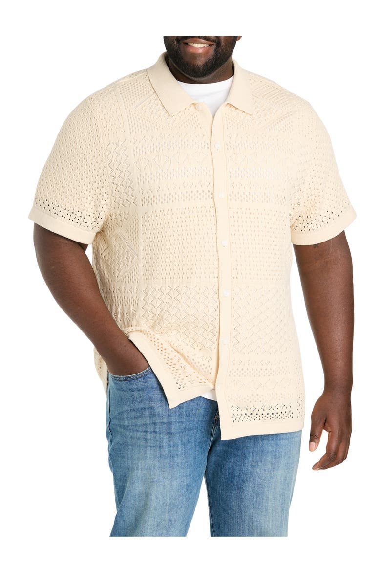 Big & Tall Crochet Button-Up Sweater, Main, color, WHITECAP