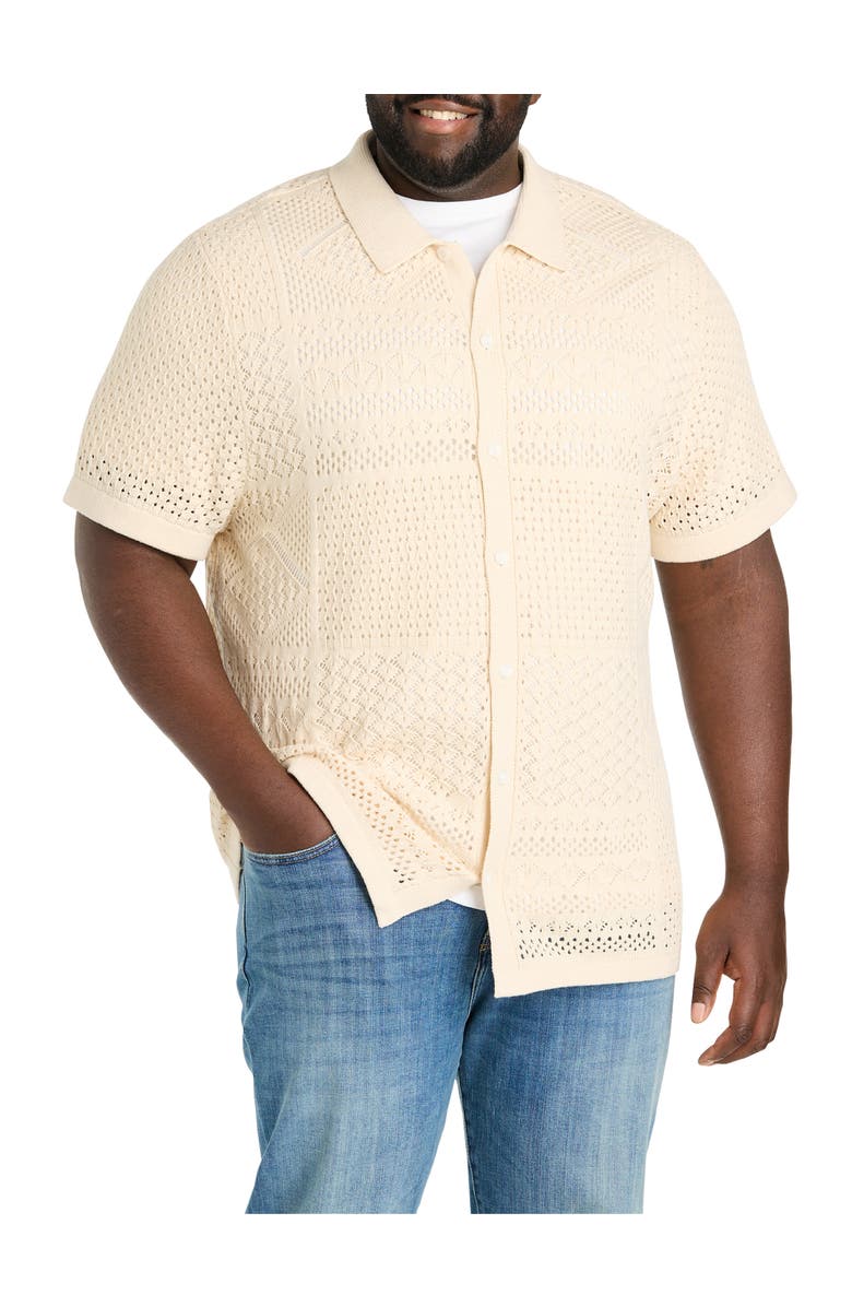 Lucky Brand Big & Tall Crochet Button-Up Sweater, Main, color, Whitecap