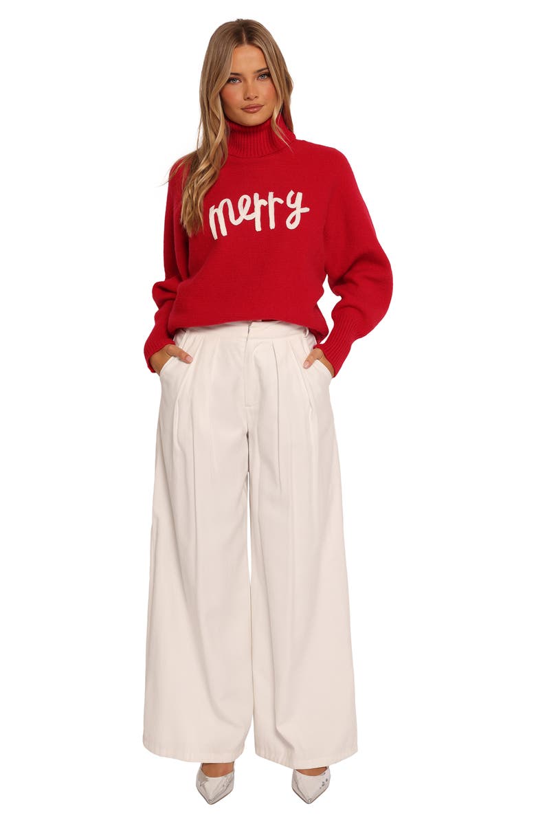 Petal & Pup Merry Appliqué Turtleneck Sweater, Alternate, color, Red/ White