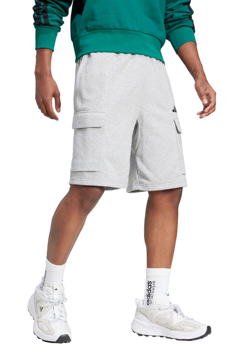 adidas Essentials Feel Cozy Cargo Shorts, Alternate, color, Medium Grey Heather/ Black