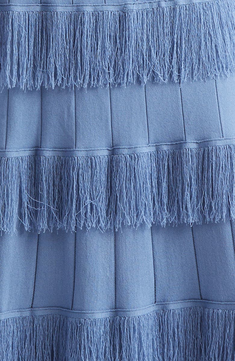 Lela Rose Piper Fringe Long Sleeve Sweater Dress, Alternate, color, Cornflower