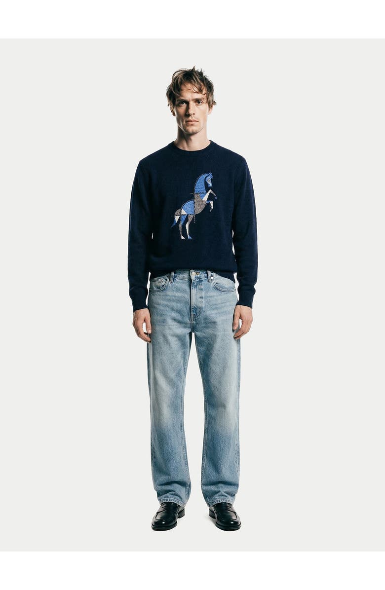 Gobi Cashmere Cashmere Horse Intarsia Sweater, Alternate, color, Navy