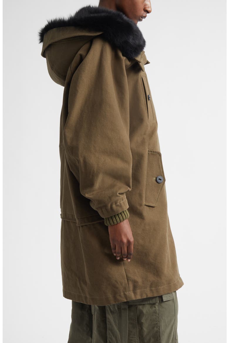 Genuine Shearling Trim Cotton Parka, Alternate, color, VERDE MARCIO