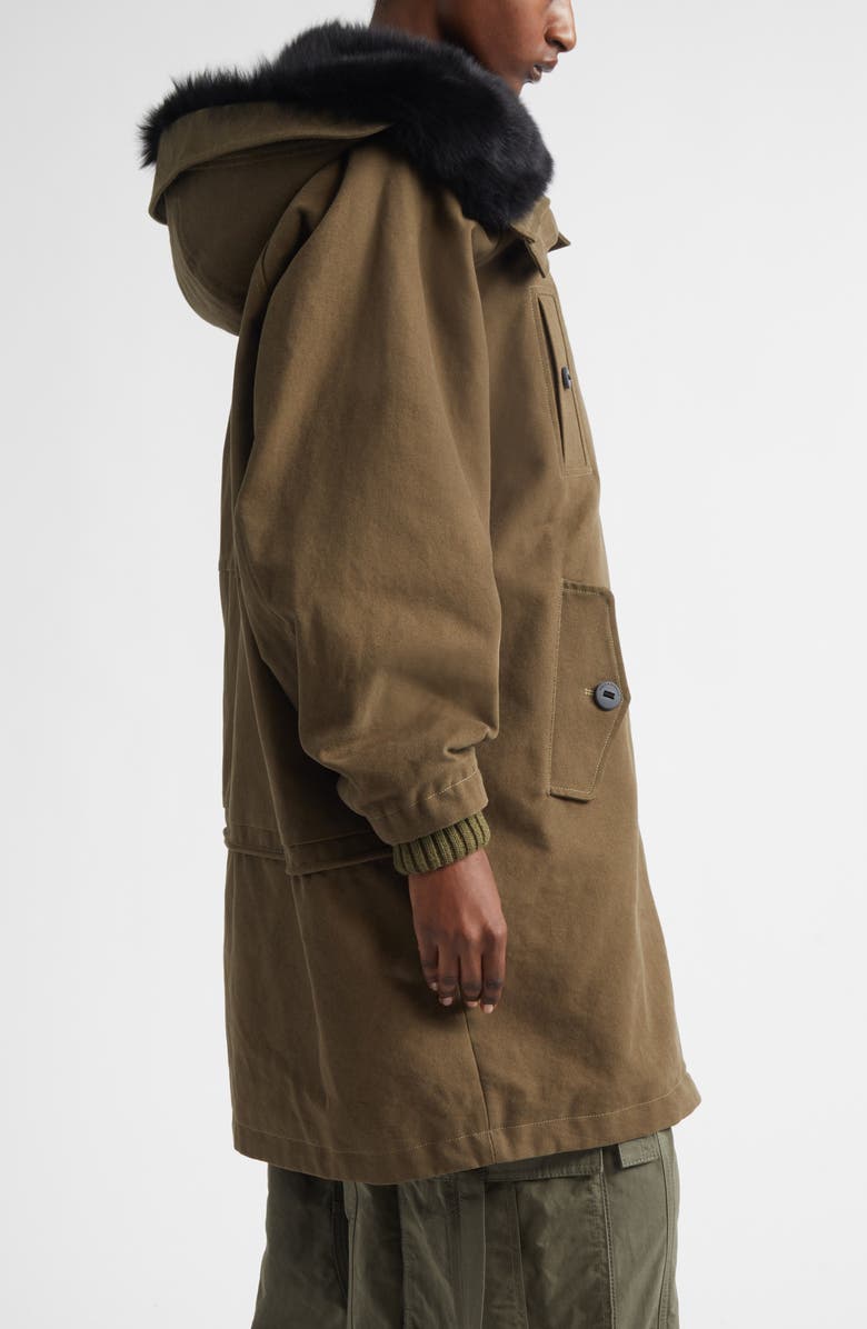 Dolce&Gabbana Genuine Shearling Trim Cotton Parka, Alternate, color, Verde Marcio