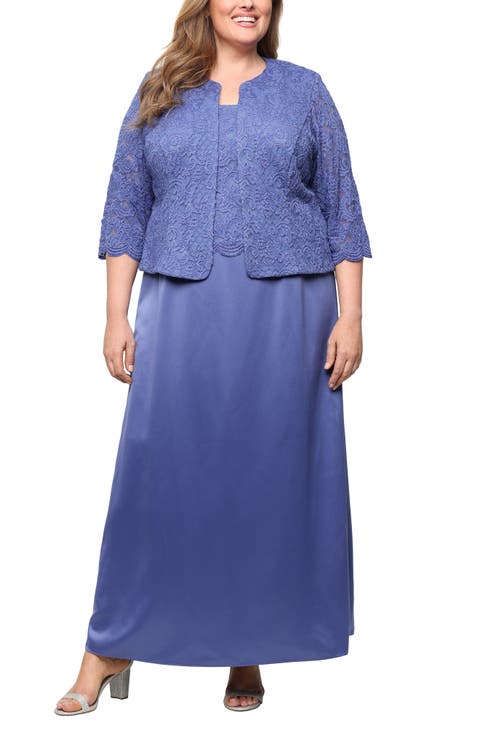 Embroidered Lace Mock Two-Piece Gown with Jacket (Plus Size)