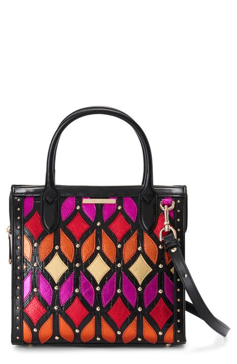 Small Caroline Croc Embossed Leather Satchel