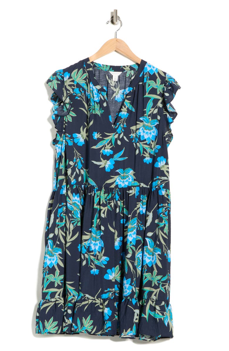 Caslon<sup>®</sup> Ruffle Shoulder Minidress, Alternate, color, Navy Blue Willoughby Floral