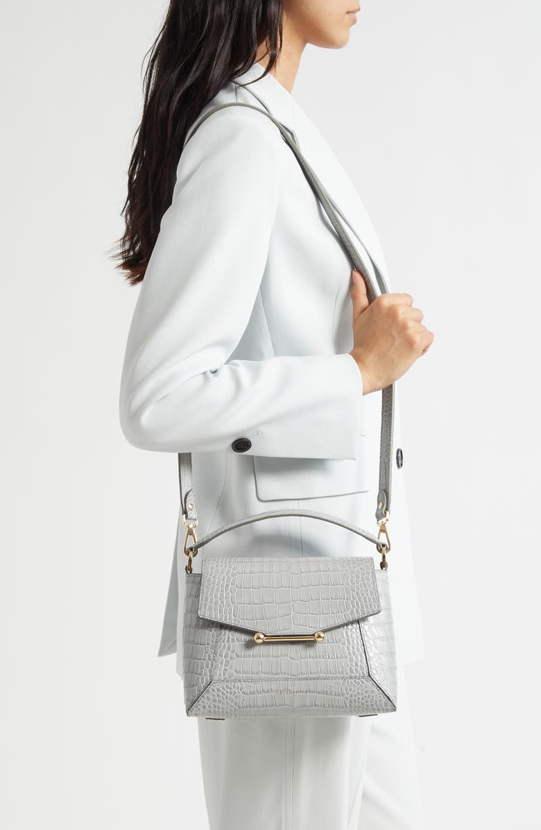 Strathberry Mosaic Croc Embossed Leather Top Handle Bag, Alternate, color, Stone Grey