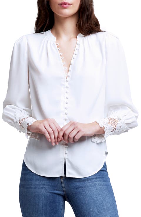 Ava Lace Cuff Button-Up Blouse