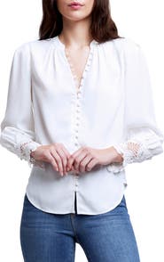 L'AGENCE Ava Lace Cuff Button-Up Blouse