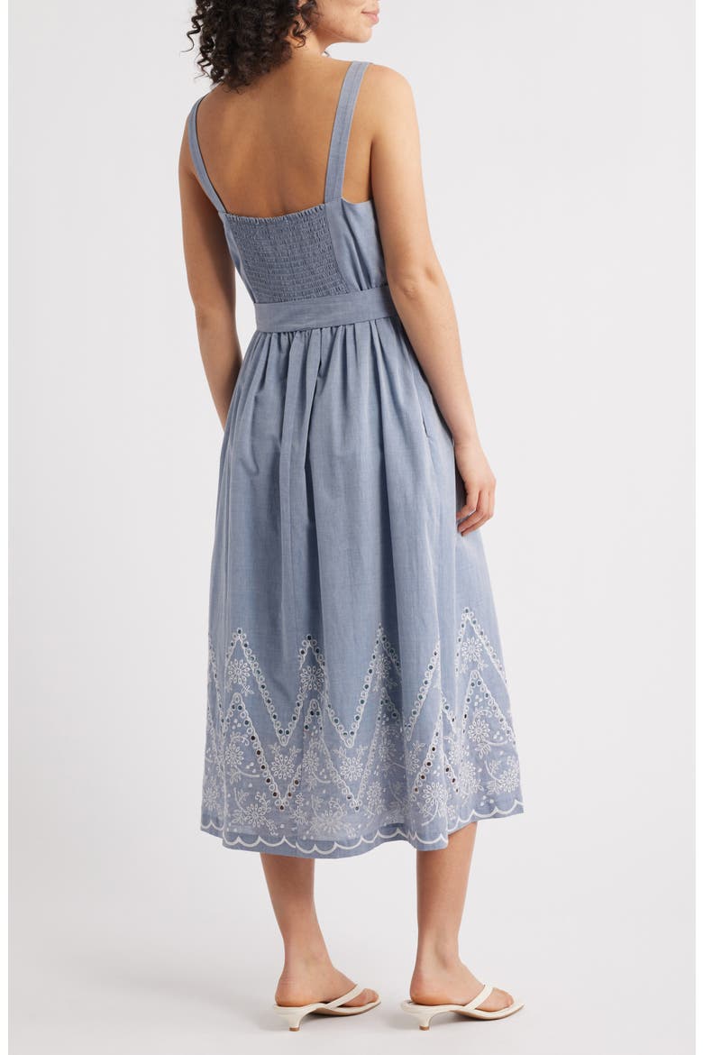 Embroidery Detail Cotton Dress, Alternate, color, DENIM/ IVORY
