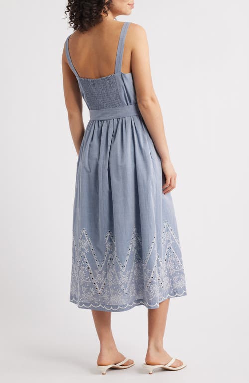 Julia Jordan Embroidered Denim Midi Dress In Denim/ivory