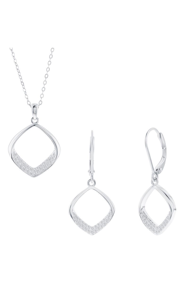 SIMONA Pavé Cubic Zirconia Cushion Drop Earrings & Pendant Necklace Set, Main, color,