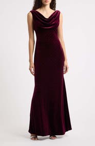 Eliza J Diamante Detail Cowl Neck Velvet Gown