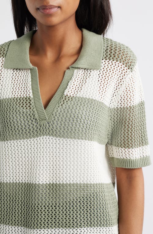 Beachlunchlounge Skye Stripe Crochet Polo In Green
