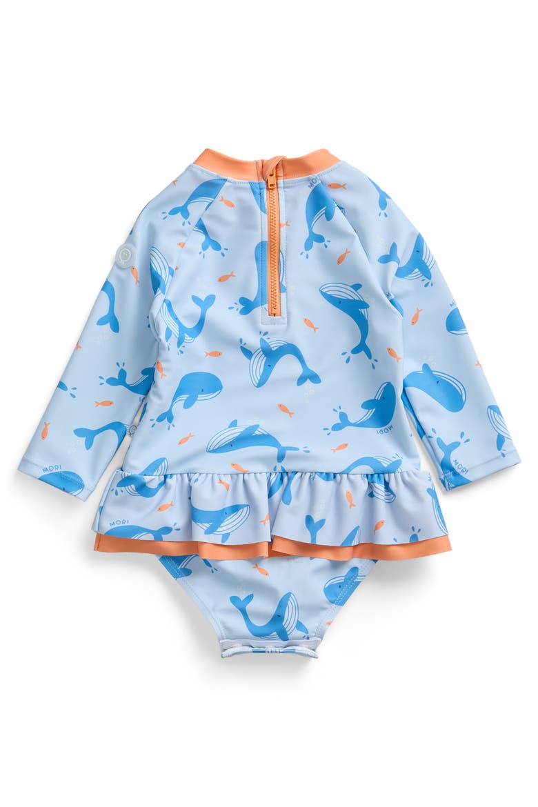 Frill Long Sleeve Swimsuit, Alternate, color, Blue Whale Print