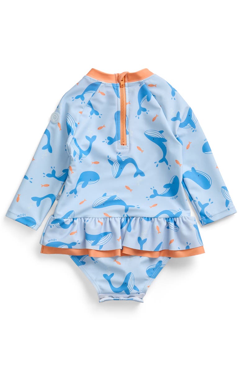 MORI Frill Long Sleeve Swimsuit, Alternate, color, Blue Whale Print