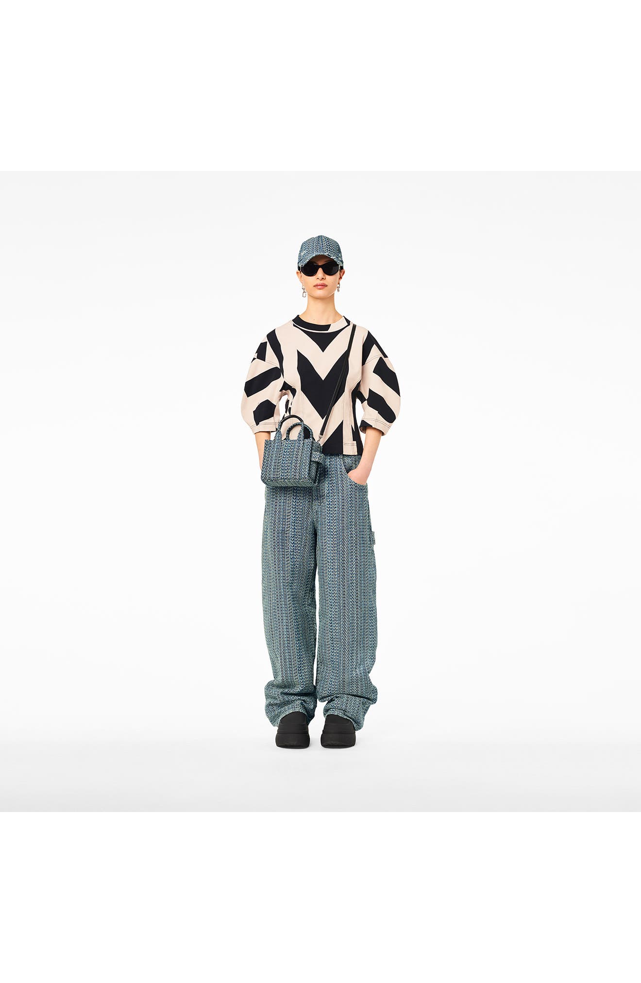 Marc Jacobs The Washed Monogram Denim Crossbody Tote Bag, Alternate, color, 