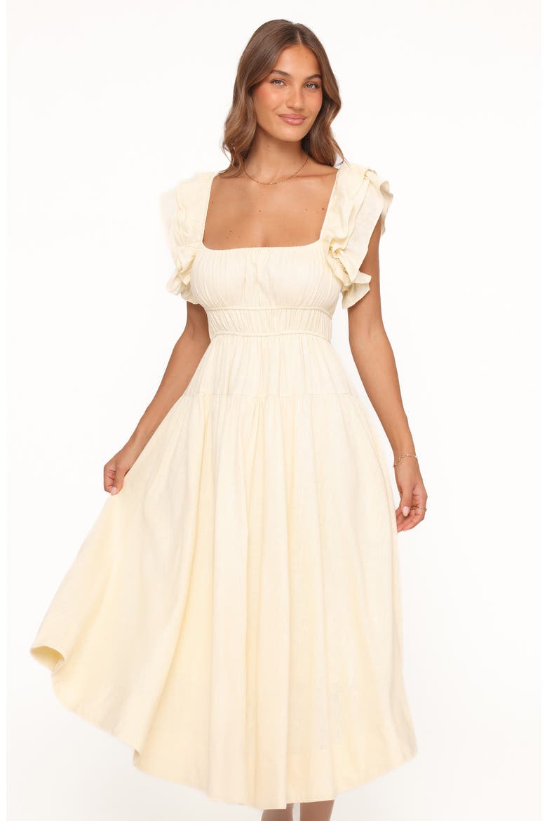 Linda Ruffle Sleeve Midi Dress, Alternate, color, BUTTER YELLOW