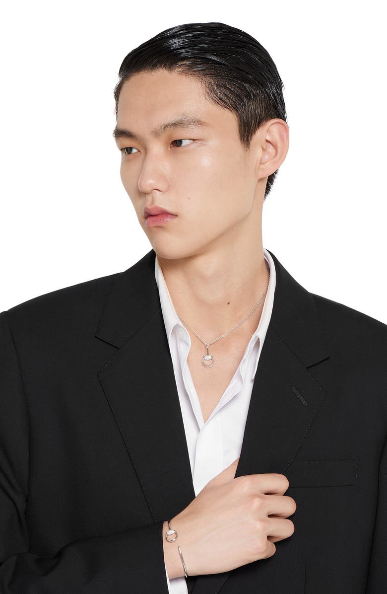 Gucci Pavé Diamond Horsebit Pendant Necklace, Alternate, color, White Gold