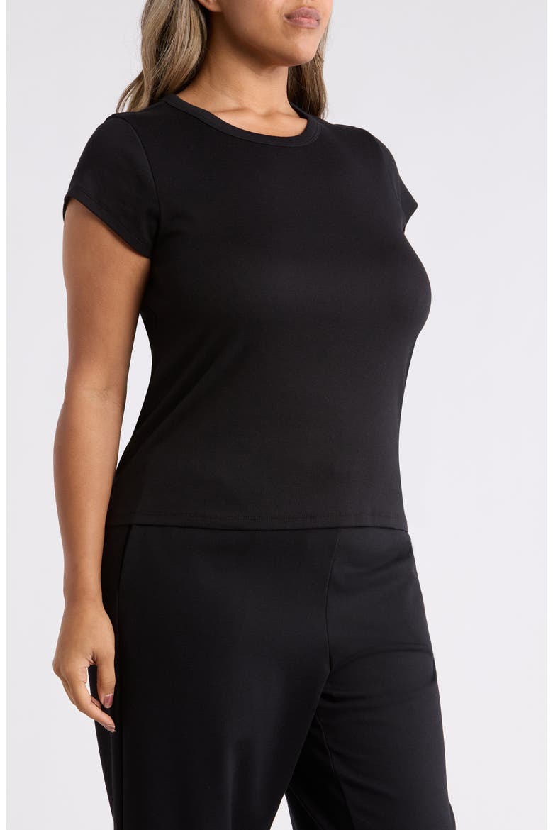 Rib Crewneck Organic Cotton T-Shirt, Alternate, color, BLACK