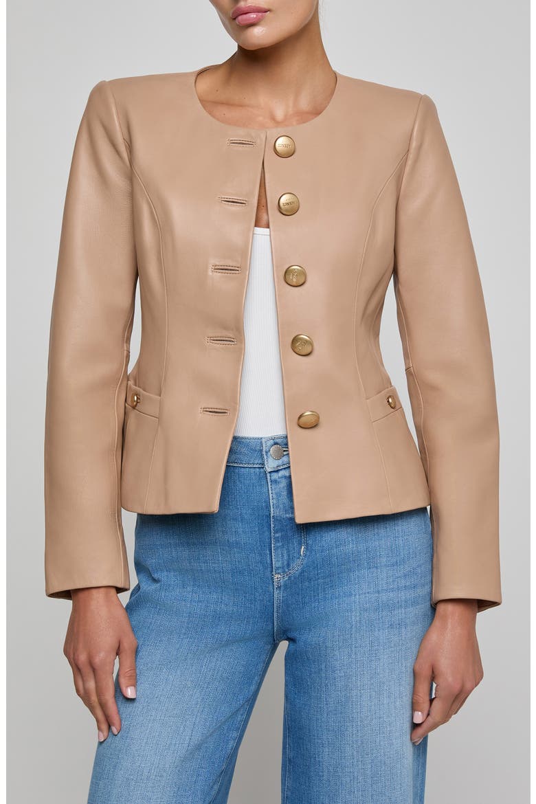 Mariella Leather Blazer, Alternate, color, CAPPUCCINO