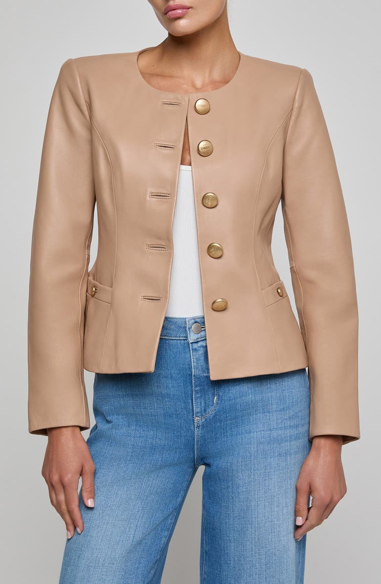 L'AGENCE Mariella Leather Blazer, Alternate, color, Cappuccino