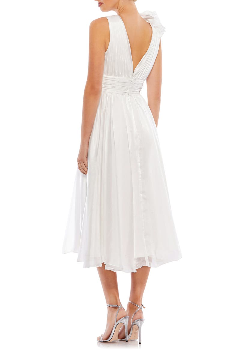 Rosette Plunge Neck A-Line Dress, Alternate, color, WHITE