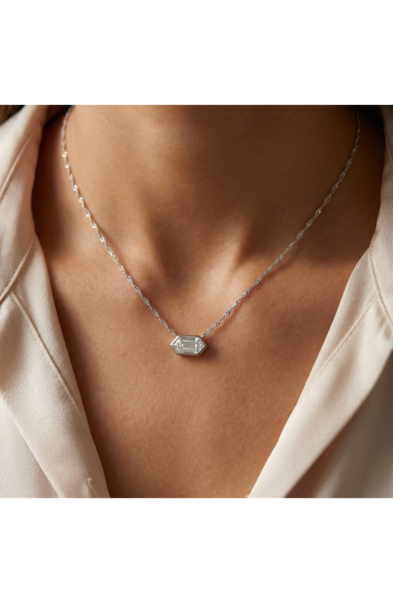 Bliss Diamond Certified 3/4Ct Long Hexagon Bezel Diamond East West Pendant Necklace Lab Grown, Alternate, color, White Gold