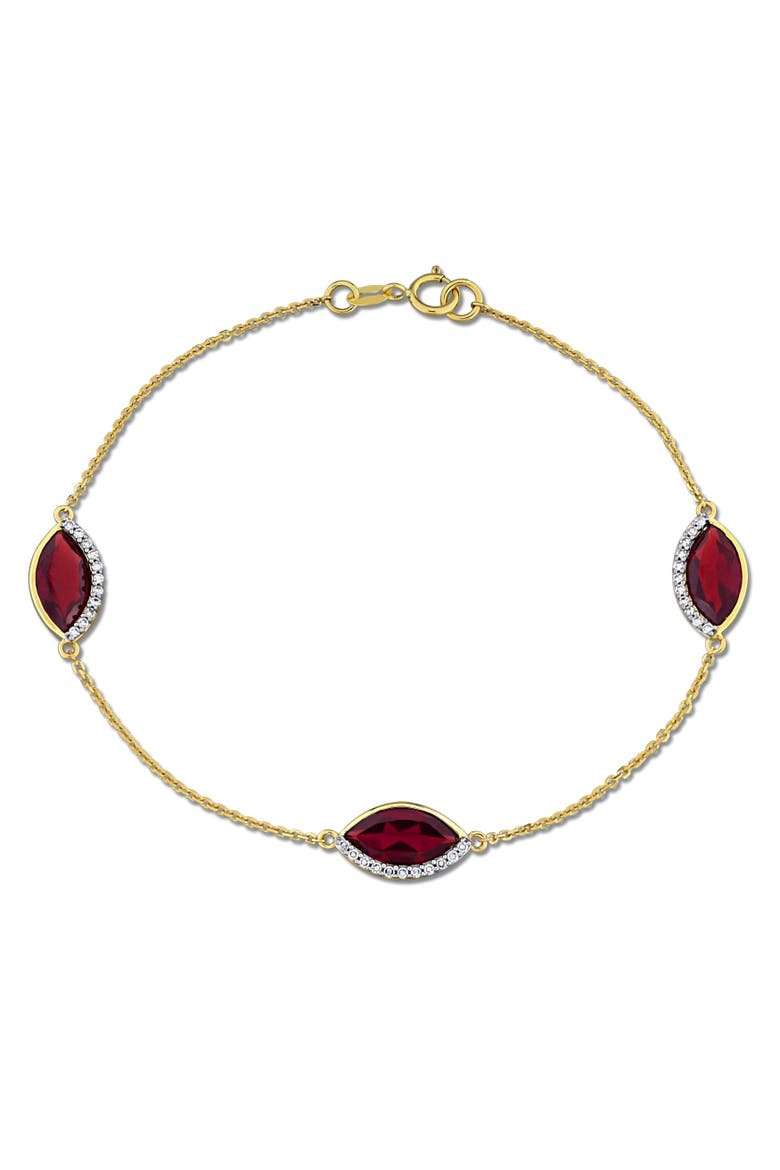 Gemstone & Diamond Station Bracelet 14K, Main, color, Garnet
