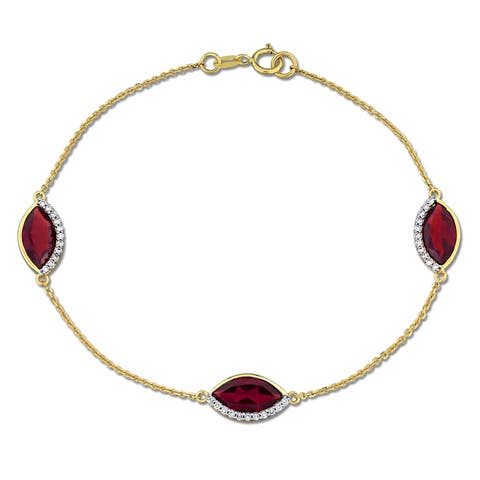 Gemstone & Diamond Station Bracelet 14K