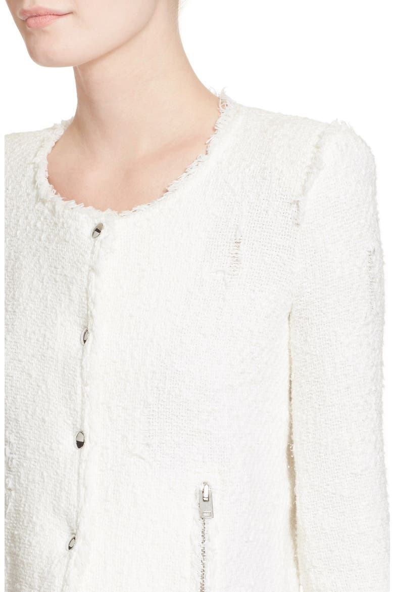 Snap Front Crop Cotton Tweed Jacket, Alternate, color, WHITE