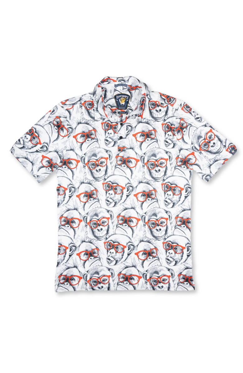 Baja Llama Dr. Yessir Monkey - Swingers Performance Polo, Main, color, White